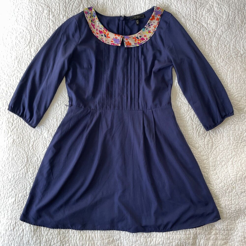 Jessica Simpson Cats Meow Dress 11/12 Blue Peter Pan Collar Twee Mod Novelty